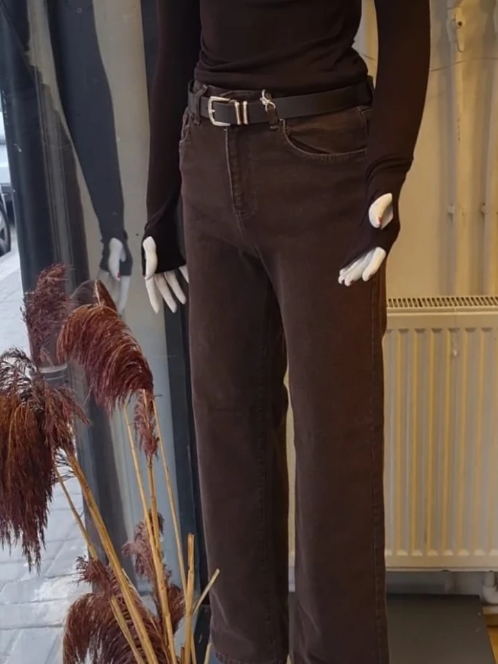 KEMERLİ STRAİGHT MODEL  YÜKSEK BEL  KOT PANTOLON