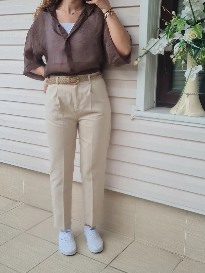Hasır Kemerli Gabardin Pantolon 