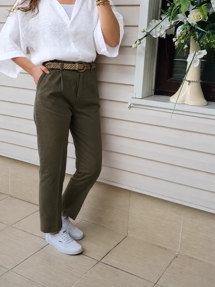 Hasır Kemerli Gabardin Pantolon 