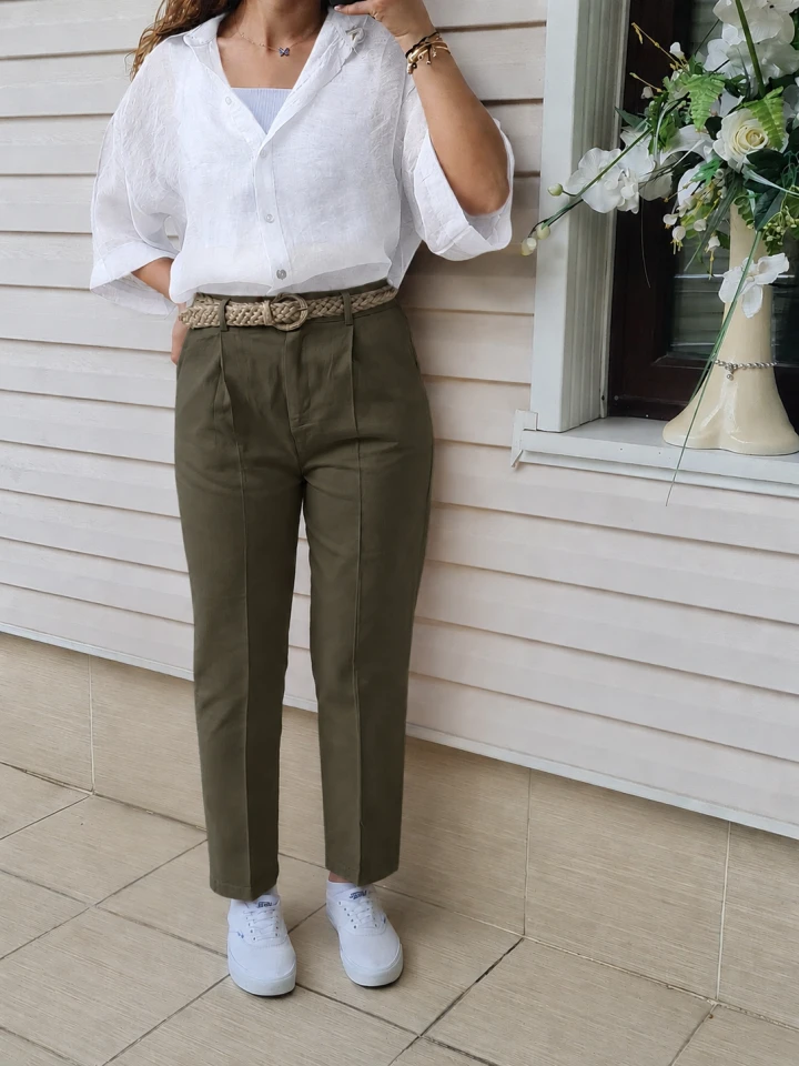 Hasır Kemerli Gabardin Pantolon 