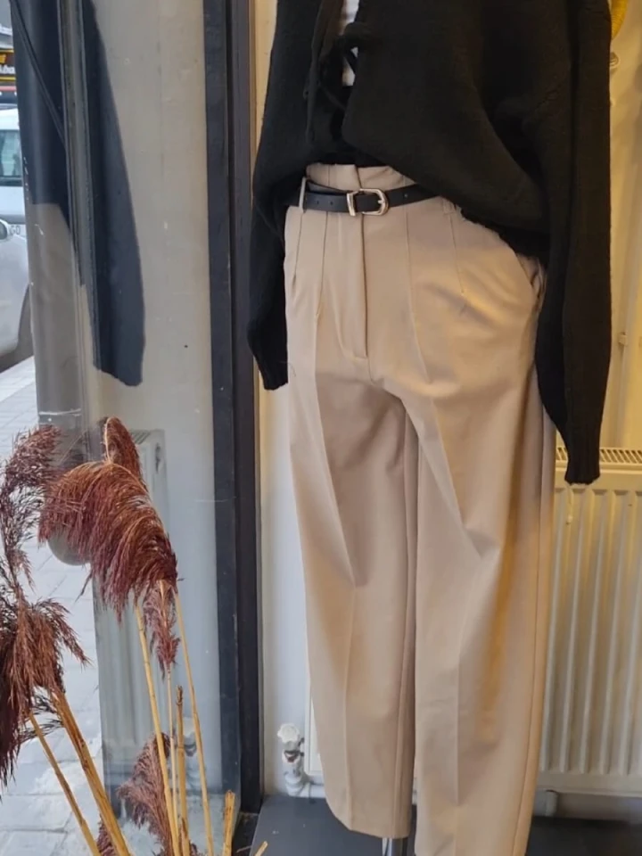 İnce Kemerli ZR Model Kumaş Pantolon – Bej