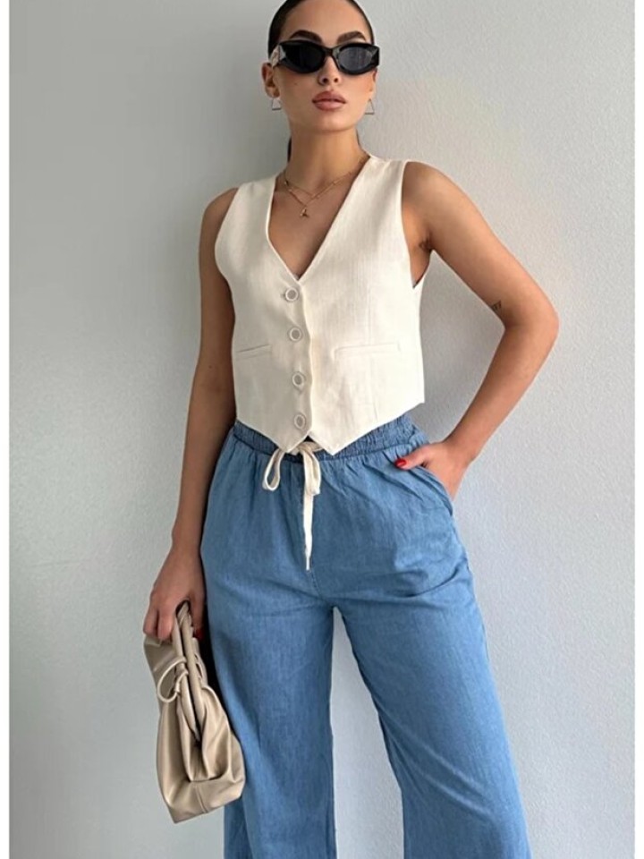 Telablanka Keten Düğmeli Yelek