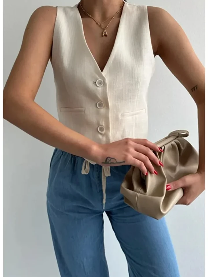 Telablanka Keten Düğmeli Yelek