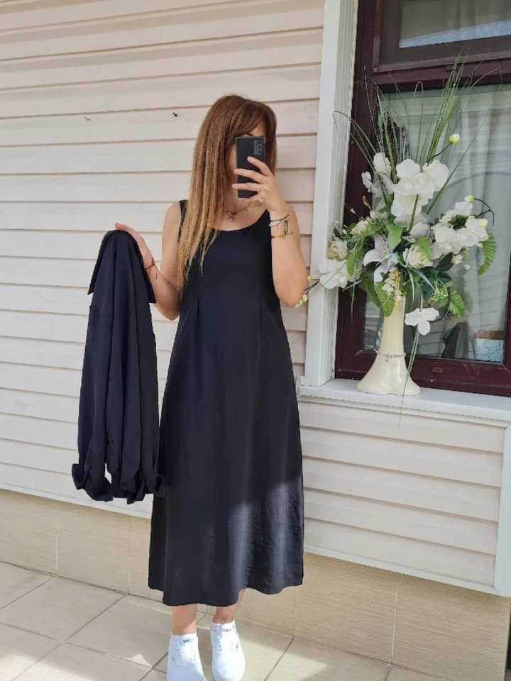 Gömlekli İp Askılı Elbise