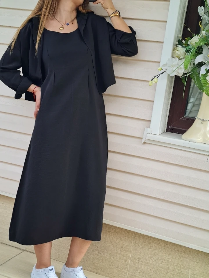 Gömlekli İp Askılı Elbise