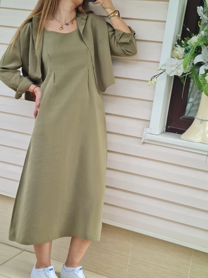 Gömlekli İp Askılı Elbise