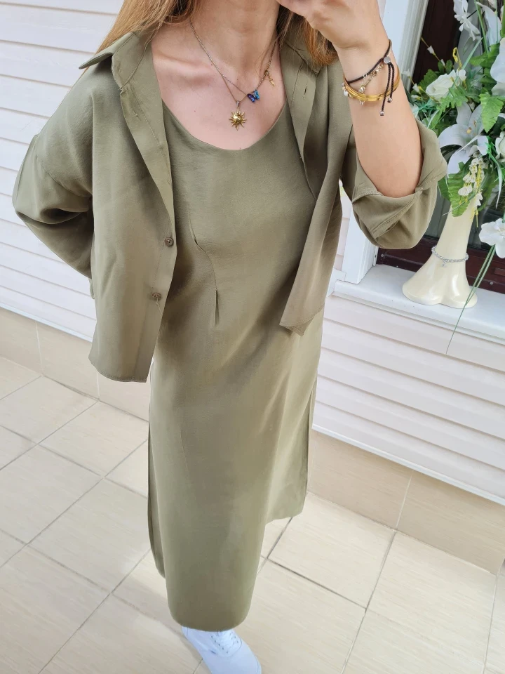 Gömlekli İp Askılı Elbise