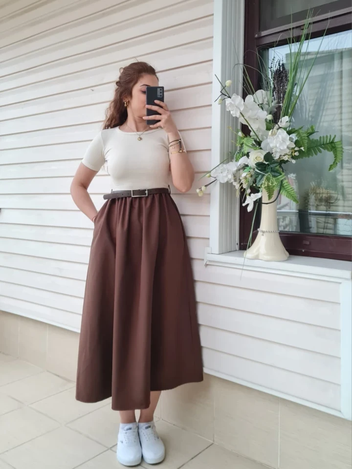 Kemer Detaylı Penye & Poplin Elbise 