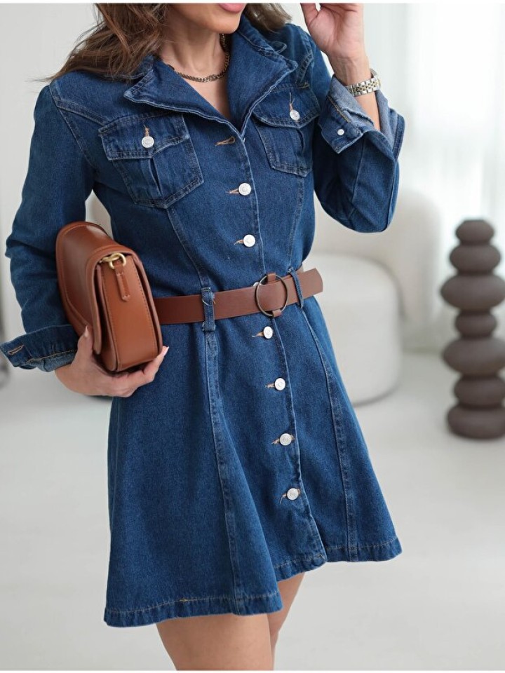 Telablanka Kemerli Mini Kot Elbise