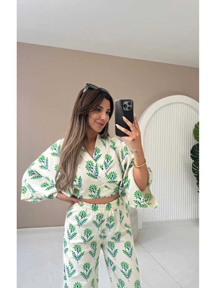 Telablanka Keten Takım Çiçekli Bağlamalı