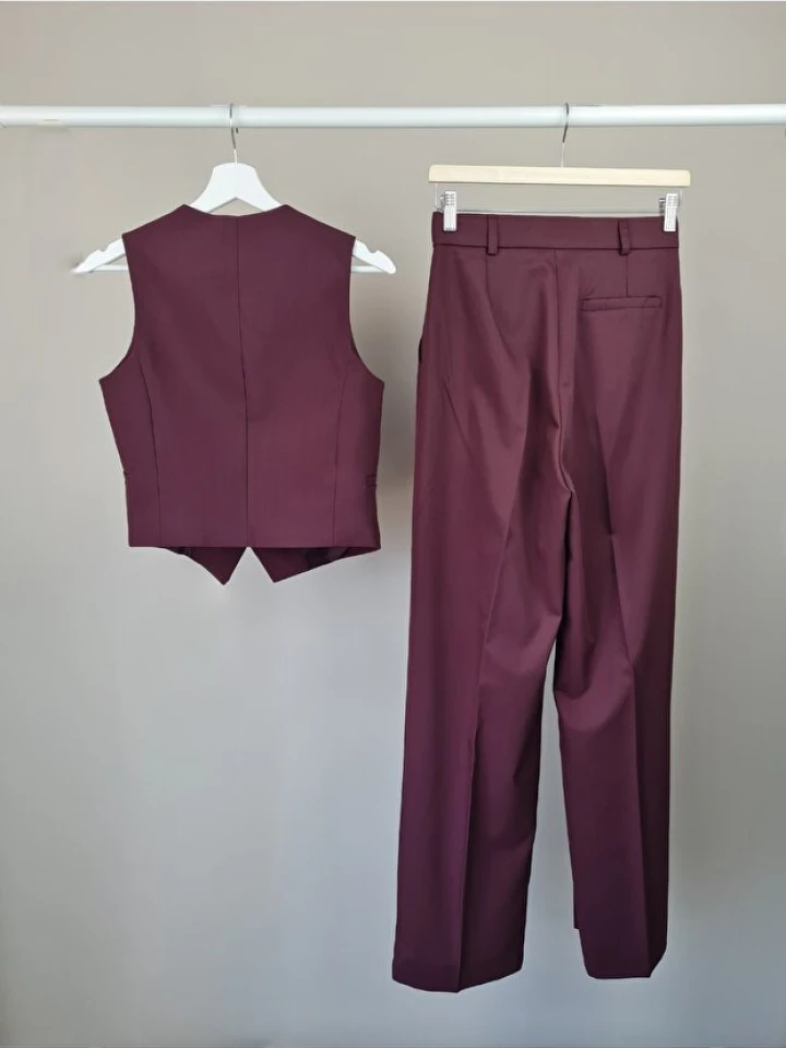 Telablanka YELEK TAKIM POLİVİSKON KUMAŞ YELEK PLAZZO TAKIM_BORDO