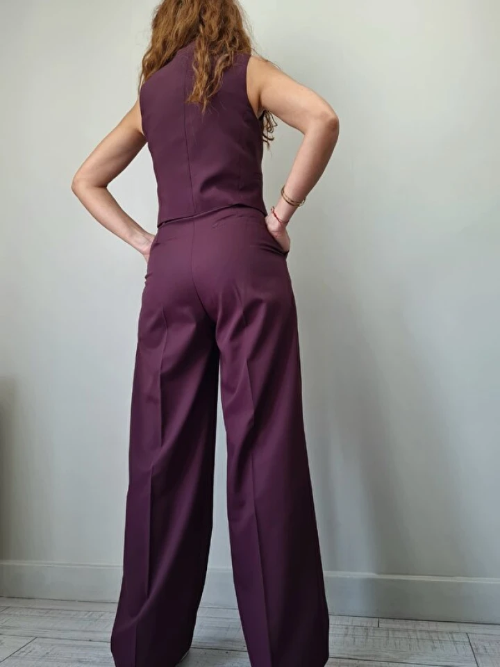 Telablanka YELEK TAKIM POLİVİSKON KUMAŞ YELEK PLAZZO TAKIM_BORDO