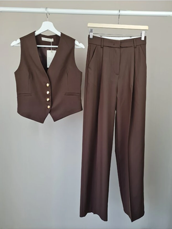 Telablanka YELEK TAKIM POLİVİSKON KUMAŞ YELEK PLAZZO TAKIM_BORDO