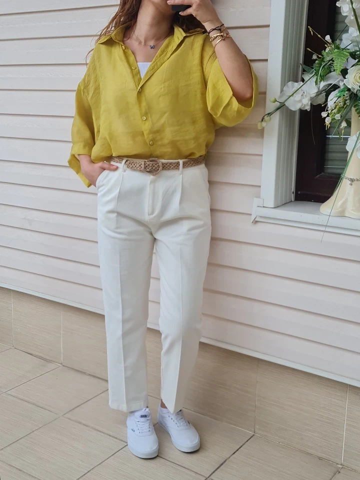Oversize İpeksi Gömlek - Yeşil renk