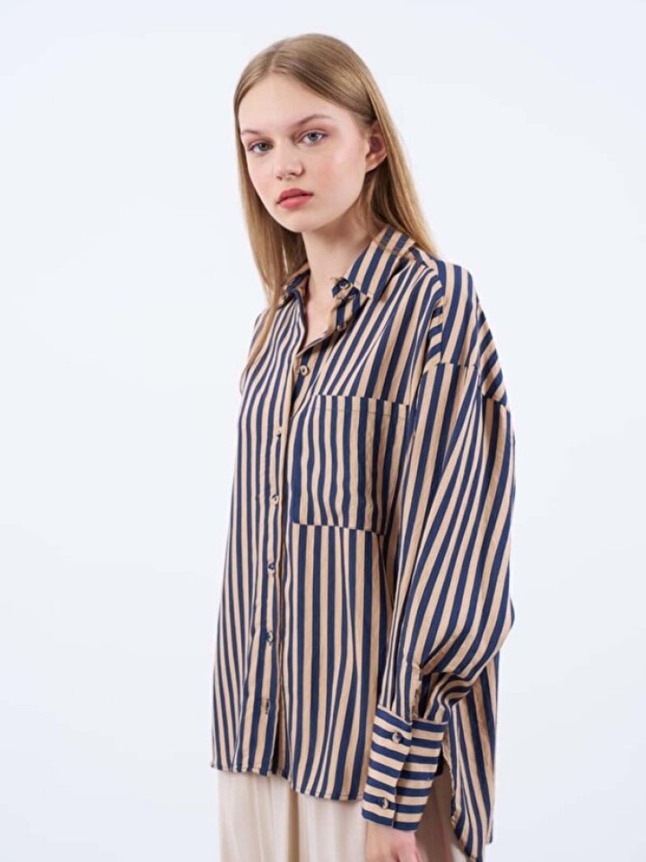 Telablanka Çizgili Oversize Gömlek