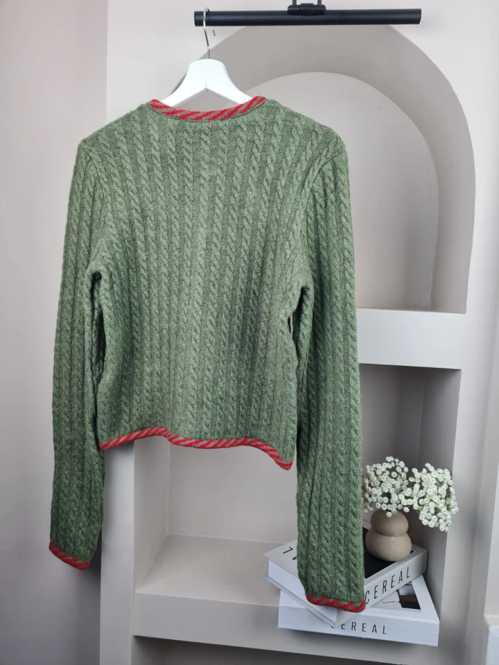 Telablanka Düğmeli Bisiklet Yaka Saç Örgülü Hırka