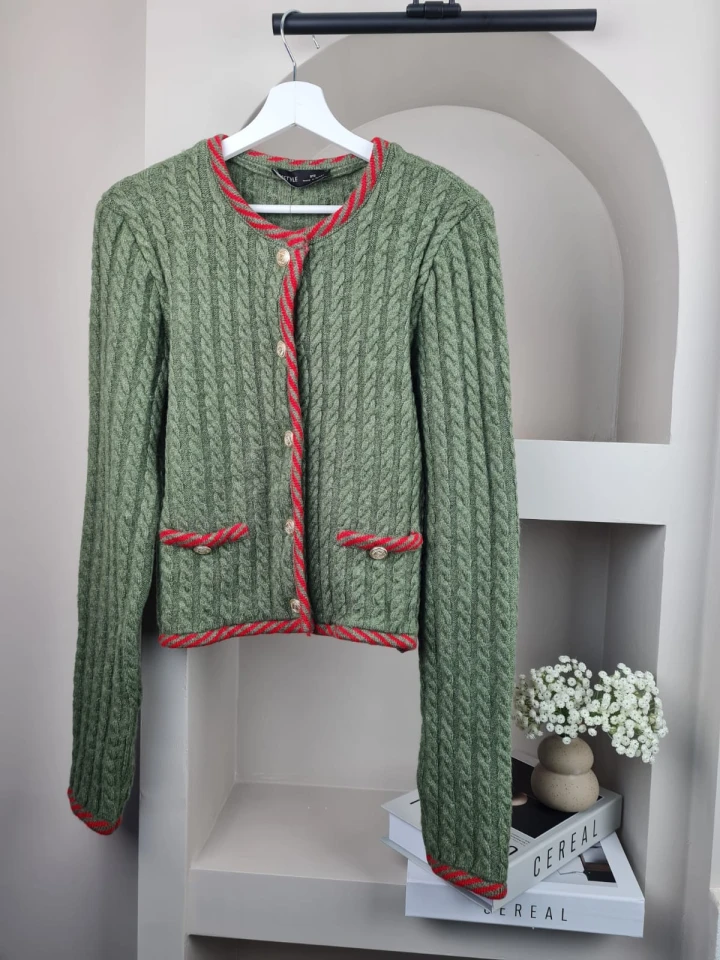 Telablanka Düğmeli Bisiklet Yaka Saç Örgülü Hırka