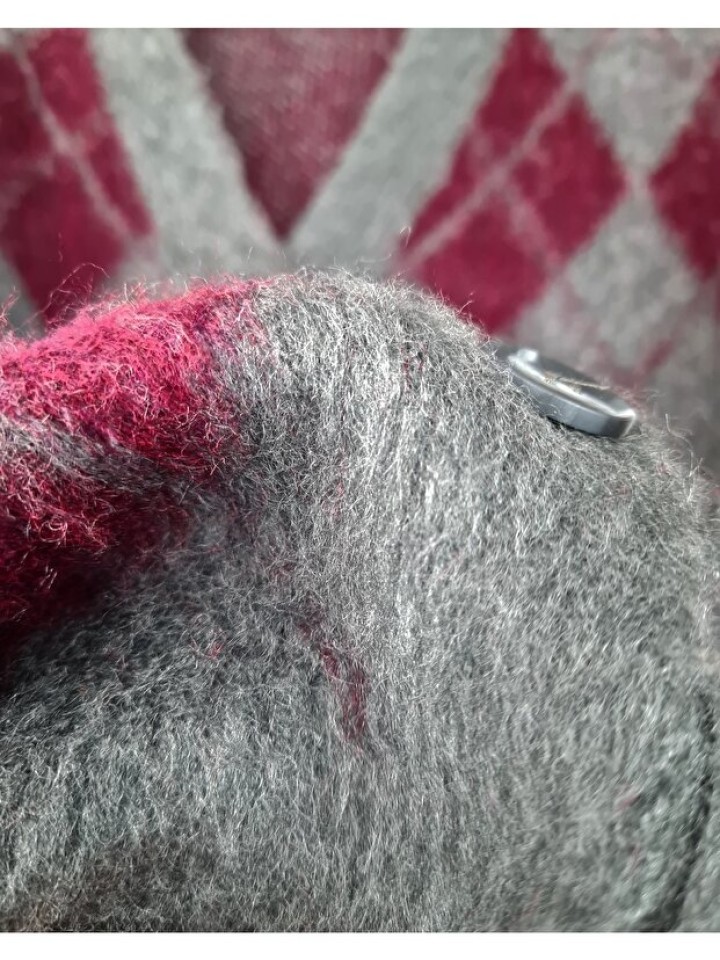 Telablanka Ekose Bordo Baklava Desen Uzun Hırka