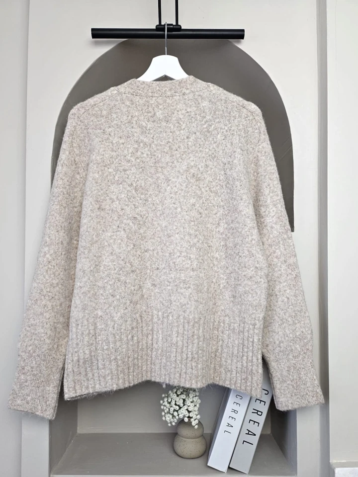 V Yaka İnci Çiçek Detay  Basic  Hırka