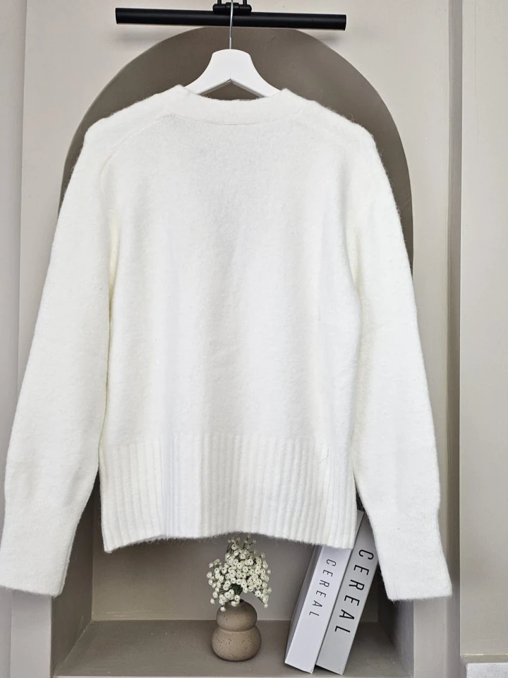 V Yaka İnci Çiçek Detay  Basic  Hırka