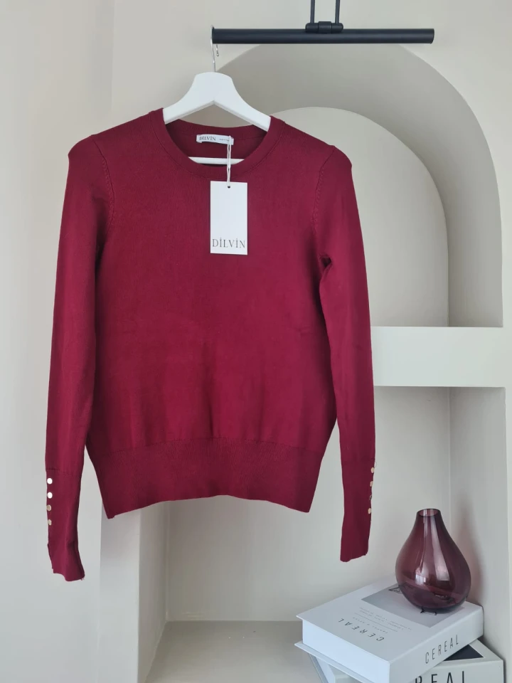 Bisiklet Yaka Triko Kazak-bordo