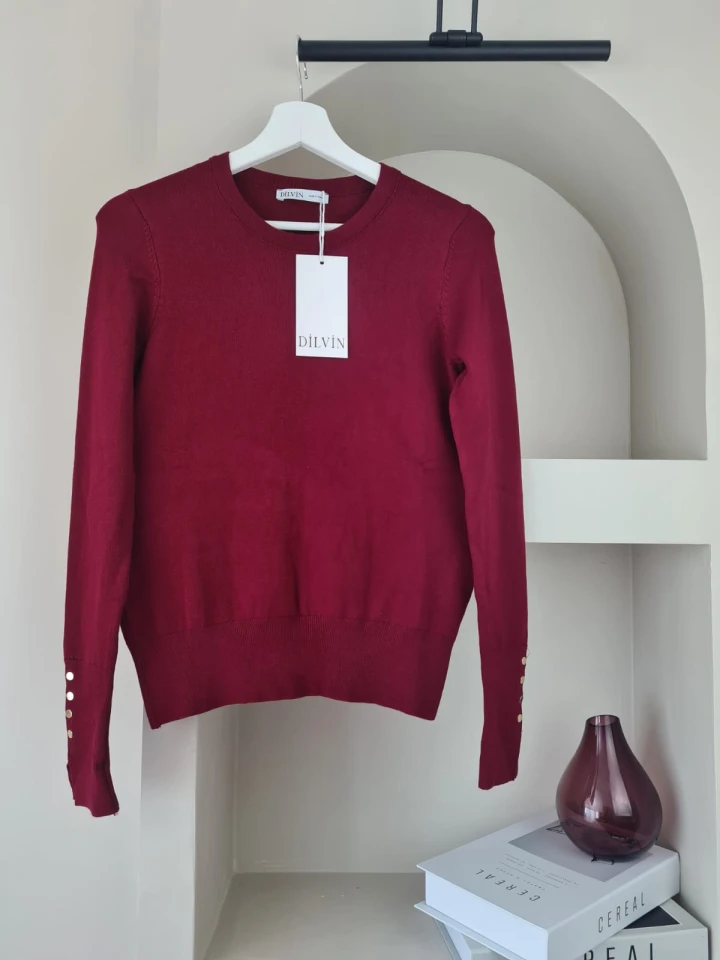 Bisiklet Yaka Triko Kazak-bordo