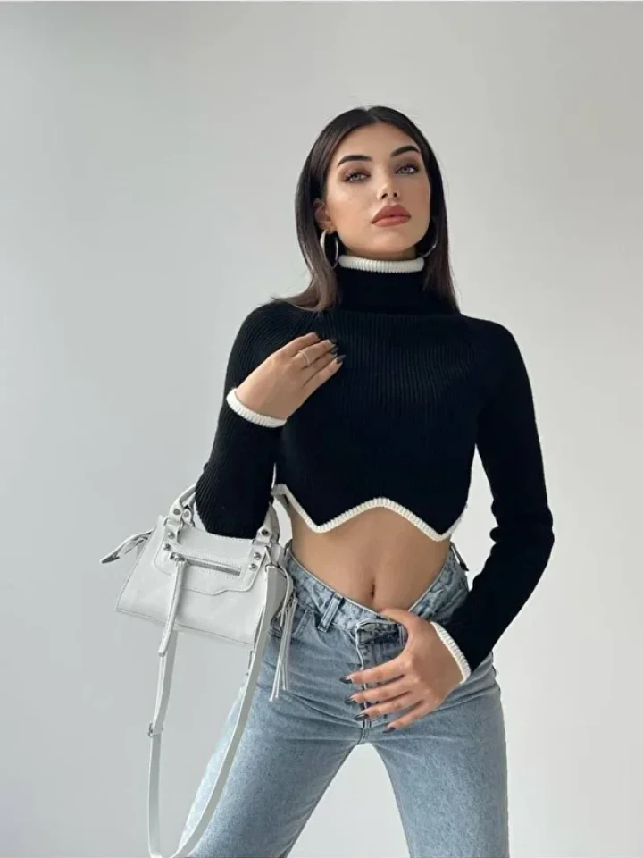 Balıkçıl Yaka Asimetrik Kesim Kazak