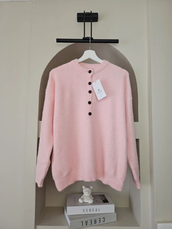 Düğmeli Açık Yaka Clara Triko