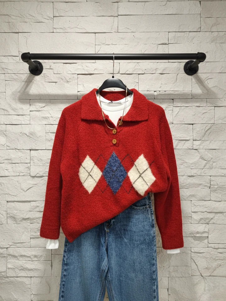 Polo Yaka Baklava Desen Kazak