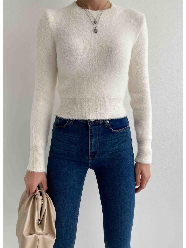 Telablanka Bisiklet Yaka Sakallı Crop Kazak