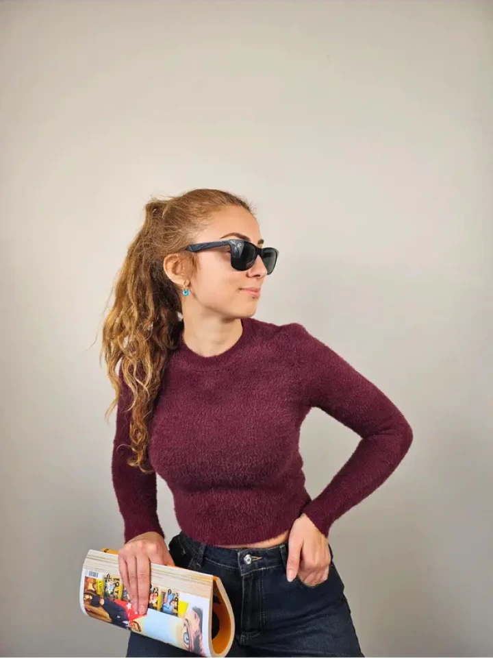 Telablanka Bisiklet Yaka Sakallı Crop Kazak