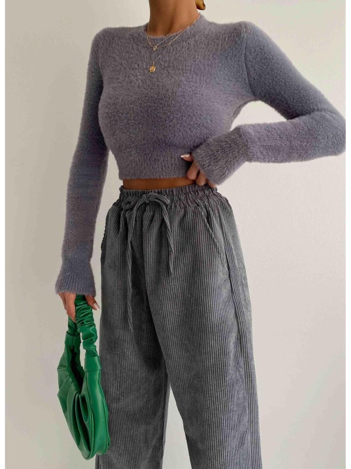 Telablanka Bisiklet Yaka Sakallı Crop Kazak