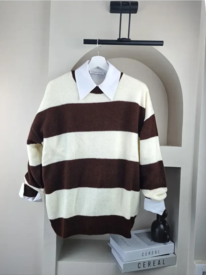 Telablanka Oversize Çizgili Kazak