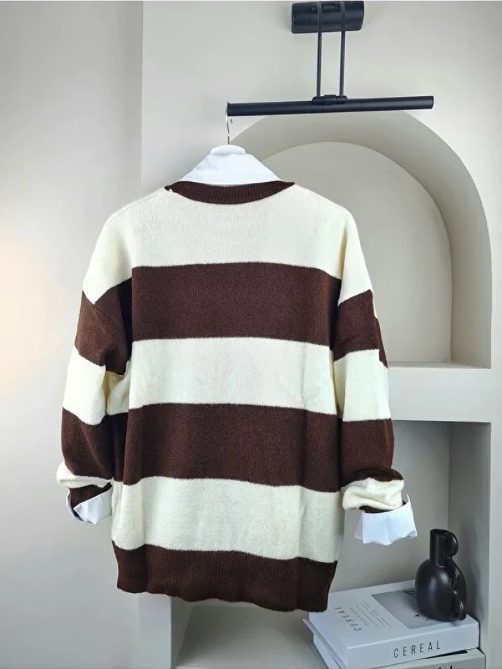 Telablanka Oversize Çizgili Kazak