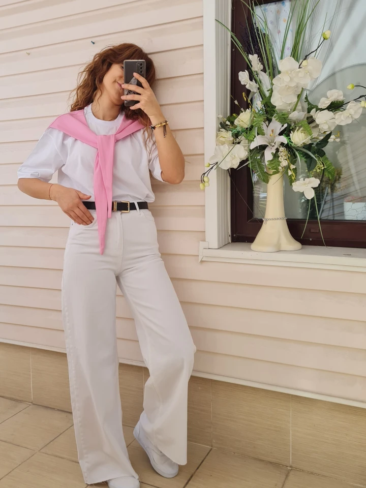 Kendinden Bağlamalı Tişört - Pembe renk