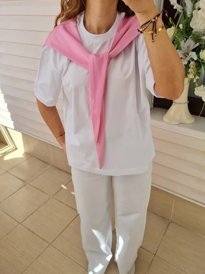 Kendinden Bağlamalı Tişört - Pembe renk