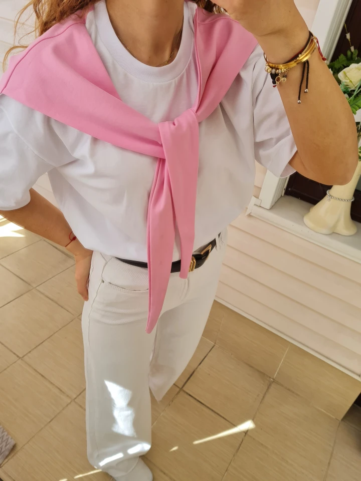 Kendinden Bağlamalı Tişört - Pembe renk