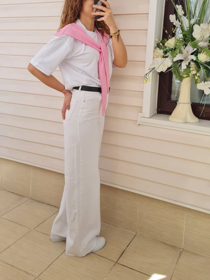 Kendinden Bağlamalı Tişört - Pembe renk