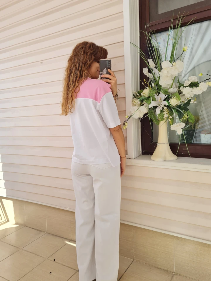 Kendinden Bağlamalı Tişört - Pembe renk