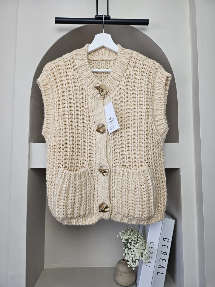 Kalın Örgü yelek - Bej renk